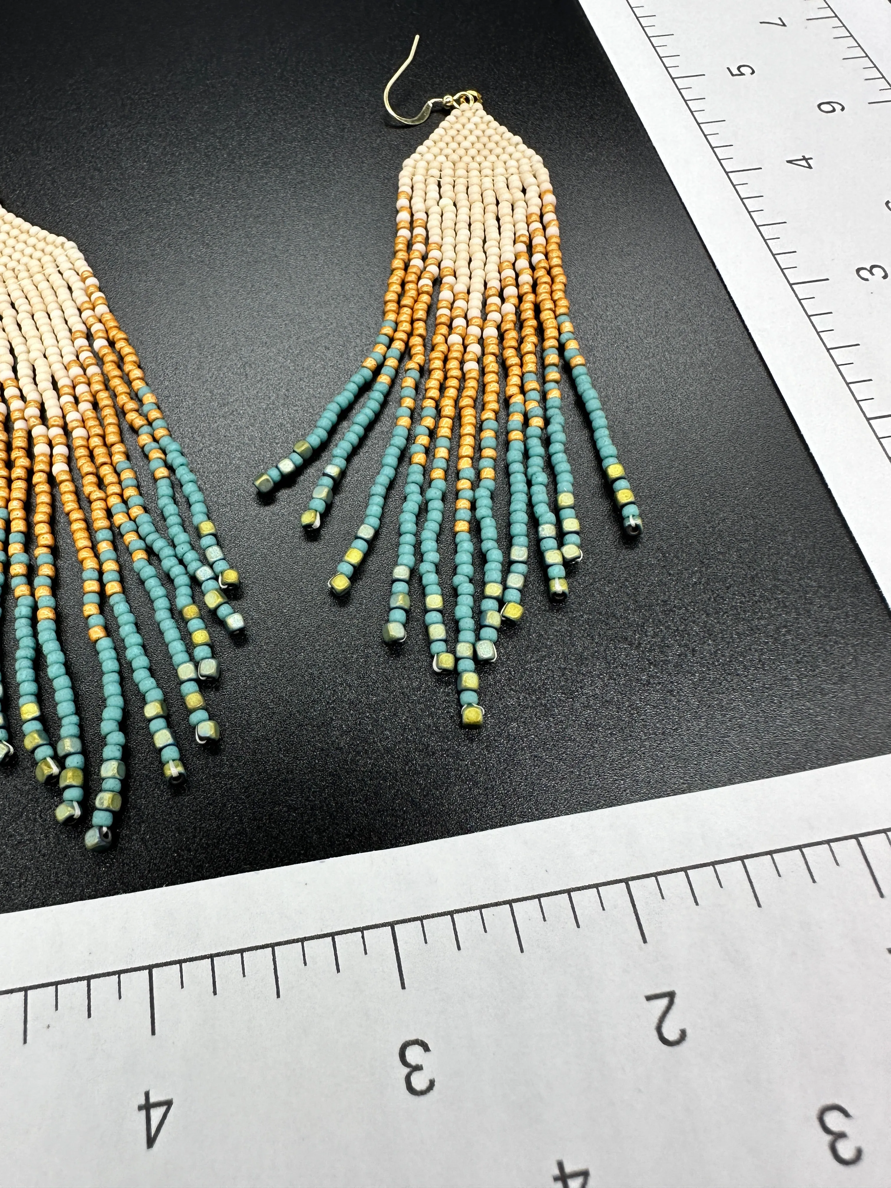 Indigenous Handcrafted Beaded Earrings - 'Feather' - Cream