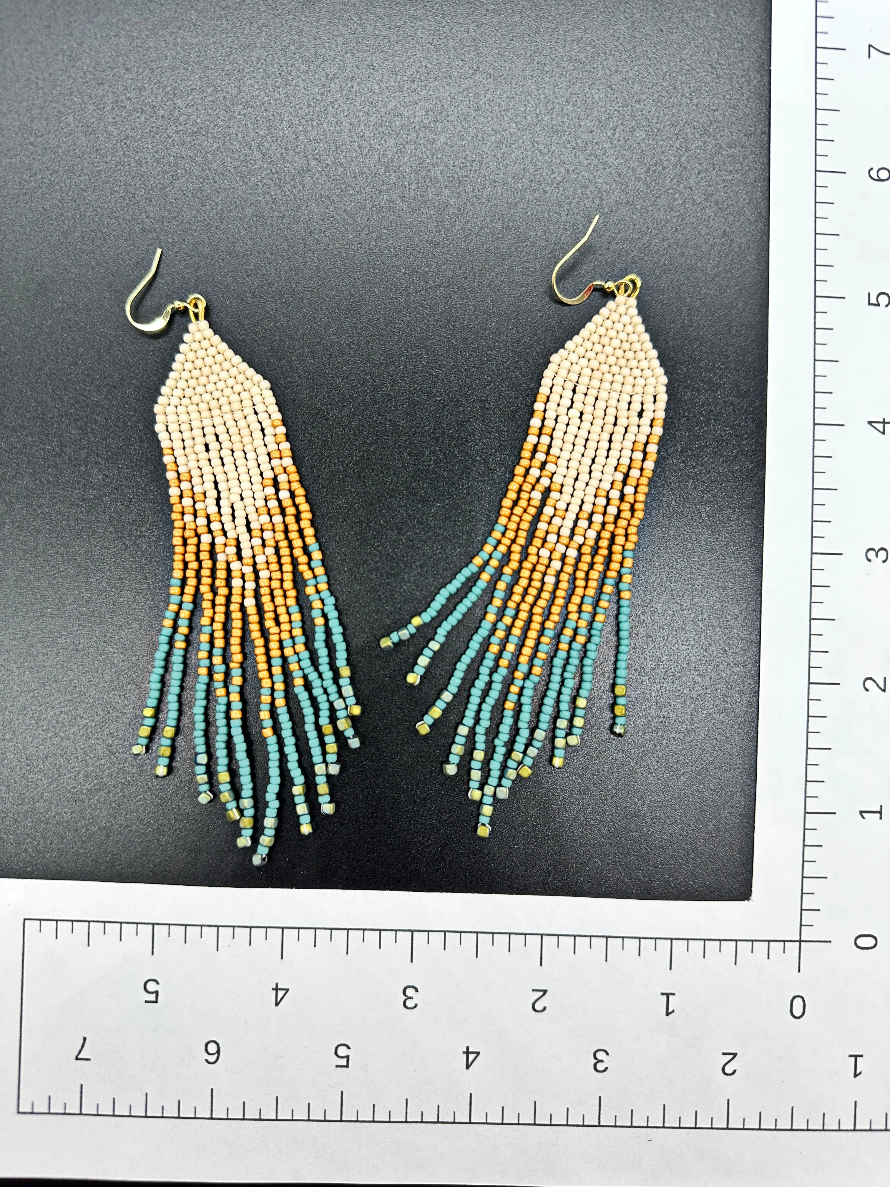 Indigenous Handcrafted Beaded Earrings - 'Feather' - Cream