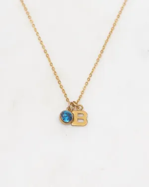 Initial B with Birthstone Necklace