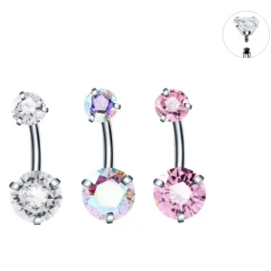 Internally Threaded 3 Prong Set Double CZ Belly Ring