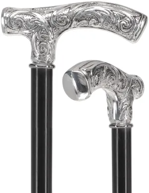 Italian Luxury Silver 925r Embossed Fritz Handle Cane