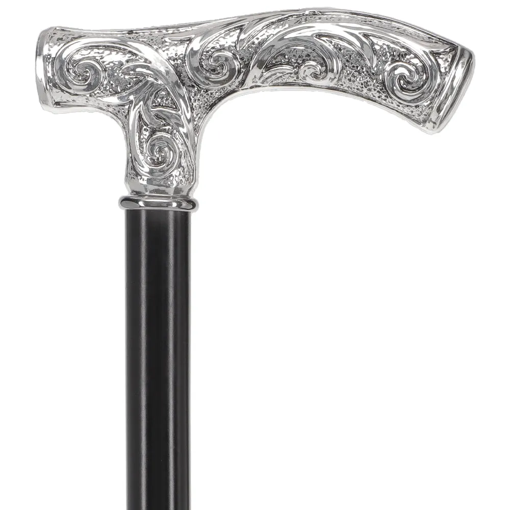 Italian Luxury Silver 925r Embossed Fritz Handle Cane