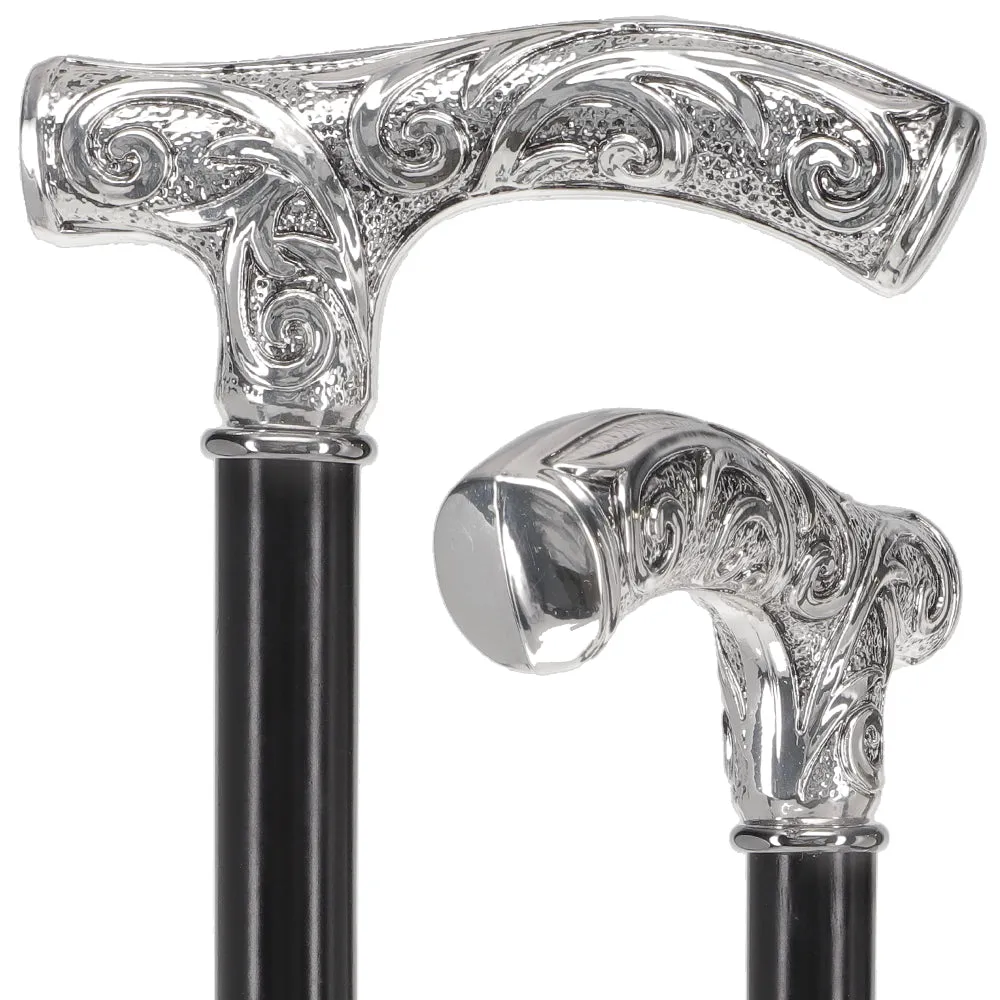 Italian Luxury Silver 925r Embossed Fritz Handle Cane