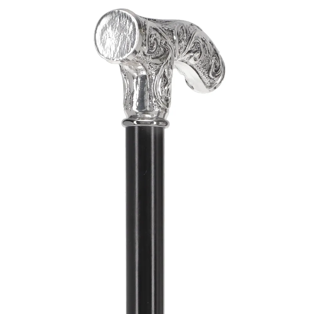 Italian Luxury Silver 925r Embossed Fritz Handle Cane