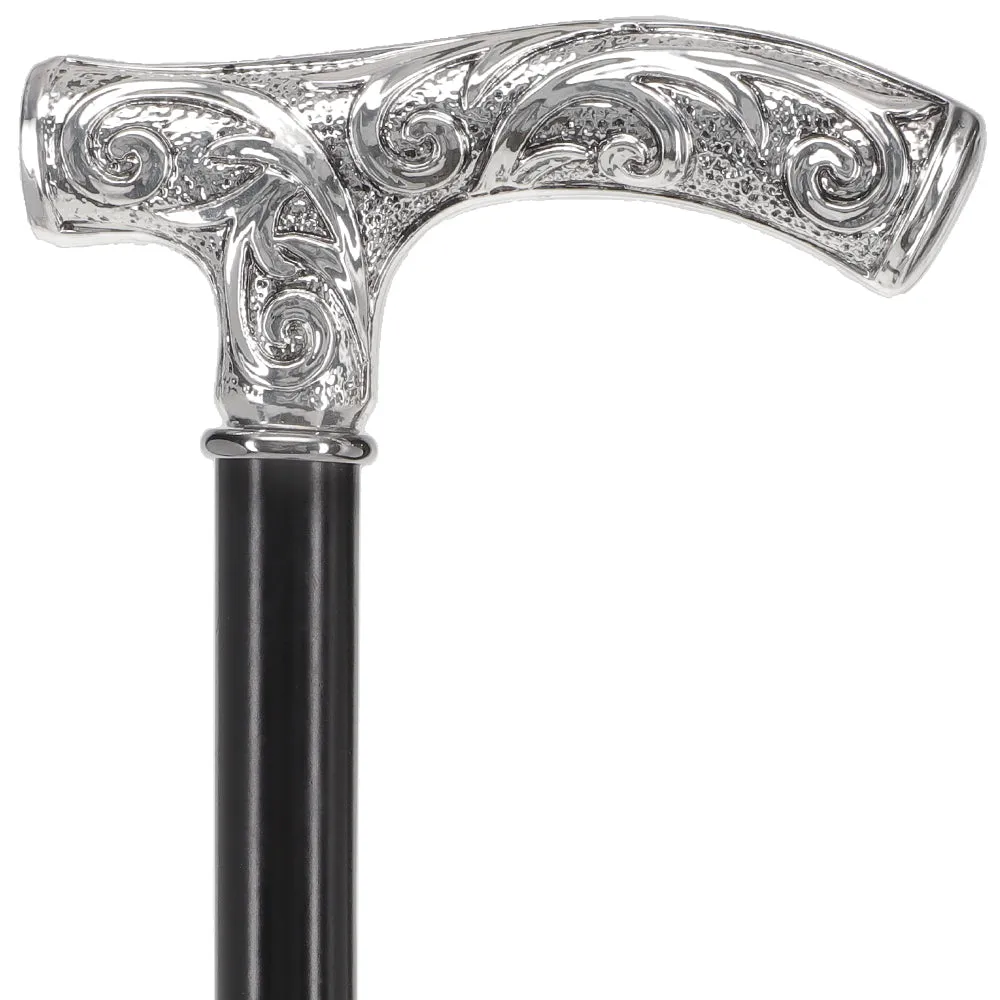 Italian Luxury Silver 925r Embossed Fritz Handle Cane