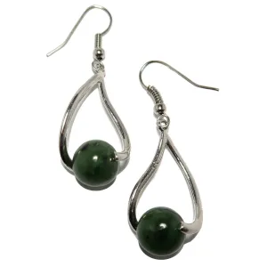 Jade Earrings Deep Prosperity Green Nephrite Gems on Silver