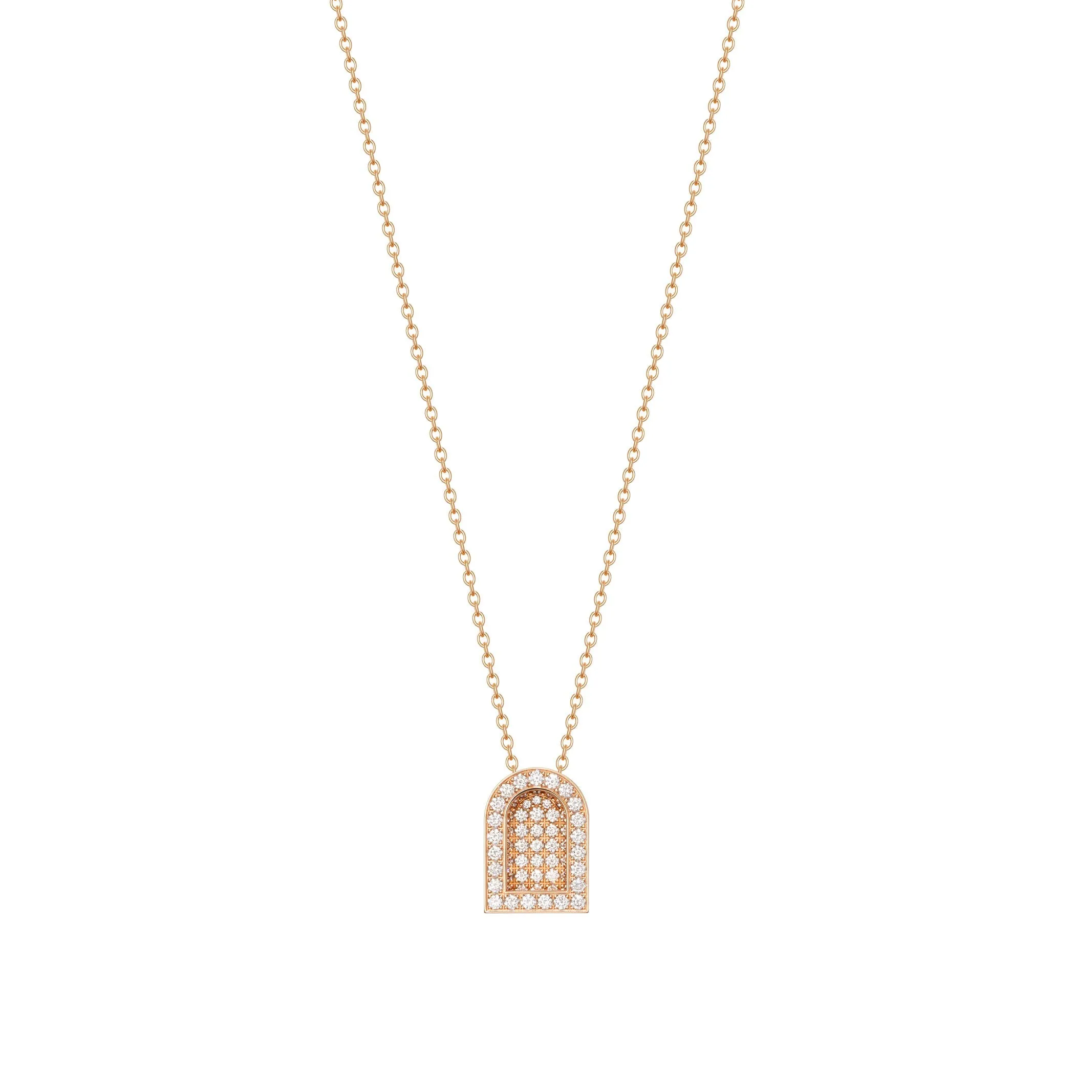 L'Arc Voyage Charm GM, 18k Rose Gold with Colisée Diamonds on Chain Necklace