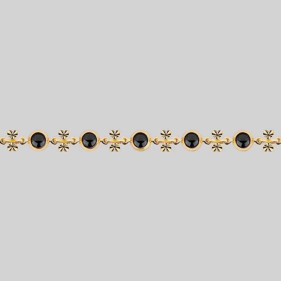 LISBET. Cross & Black Glass  Choker - Gold