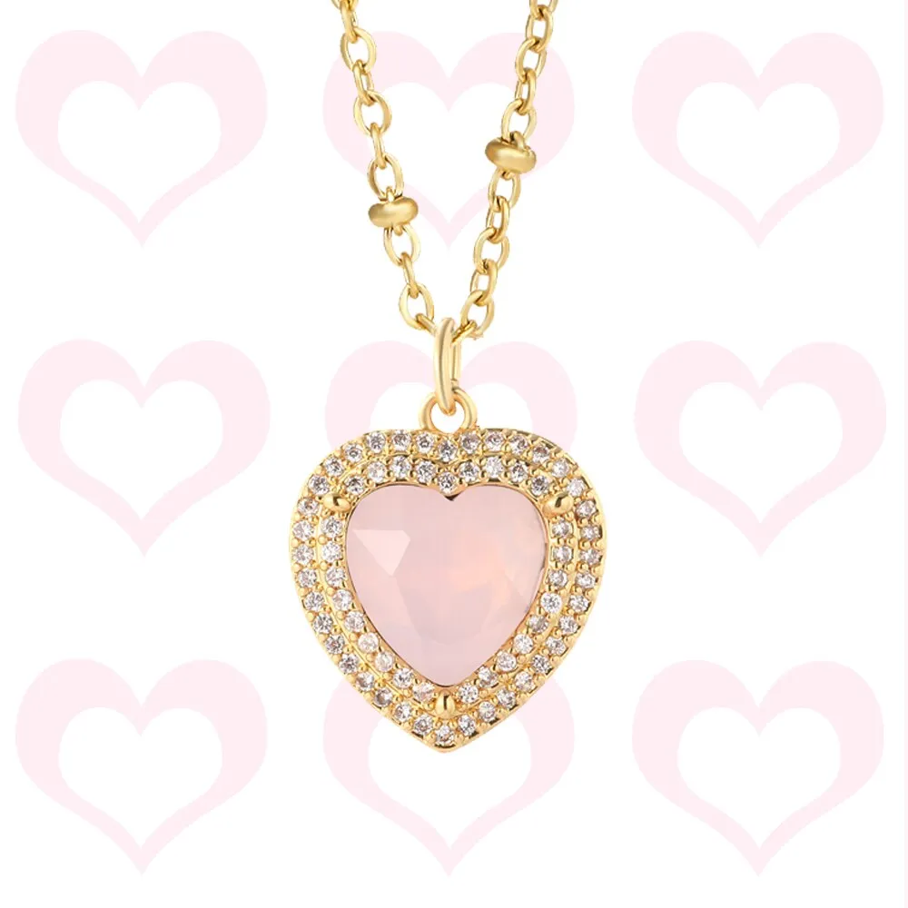 Luxury Heart Pendant Necklace for Women Romantic Woman's Chain Stainless Steel Choker Necklace Trendy big Zircon Opal Jewelry