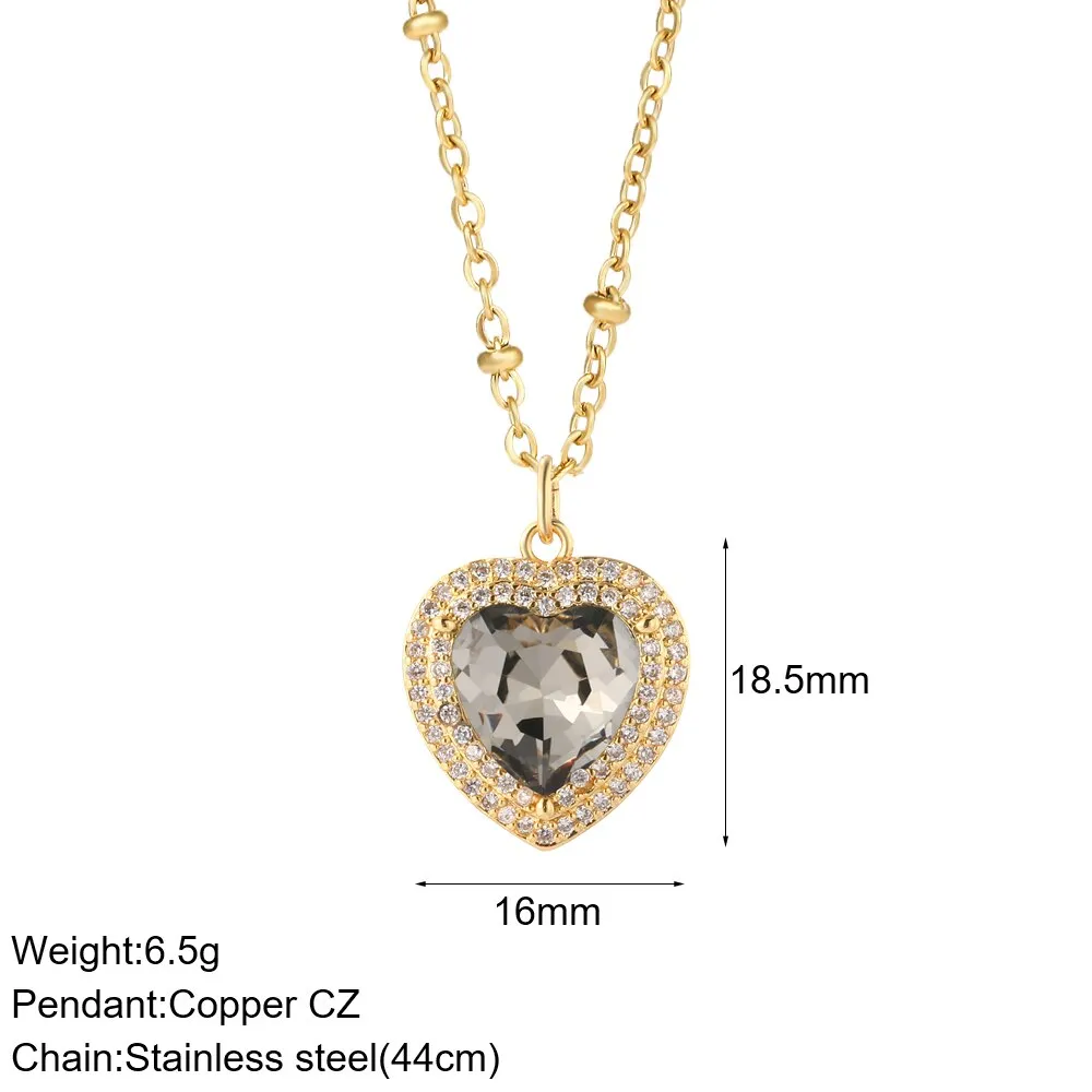 Luxury Heart Pendant Necklace for Women Romantic Woman's Chain Stainless Steel Choker Necklace Trendy big Zircon Opal Jewelry