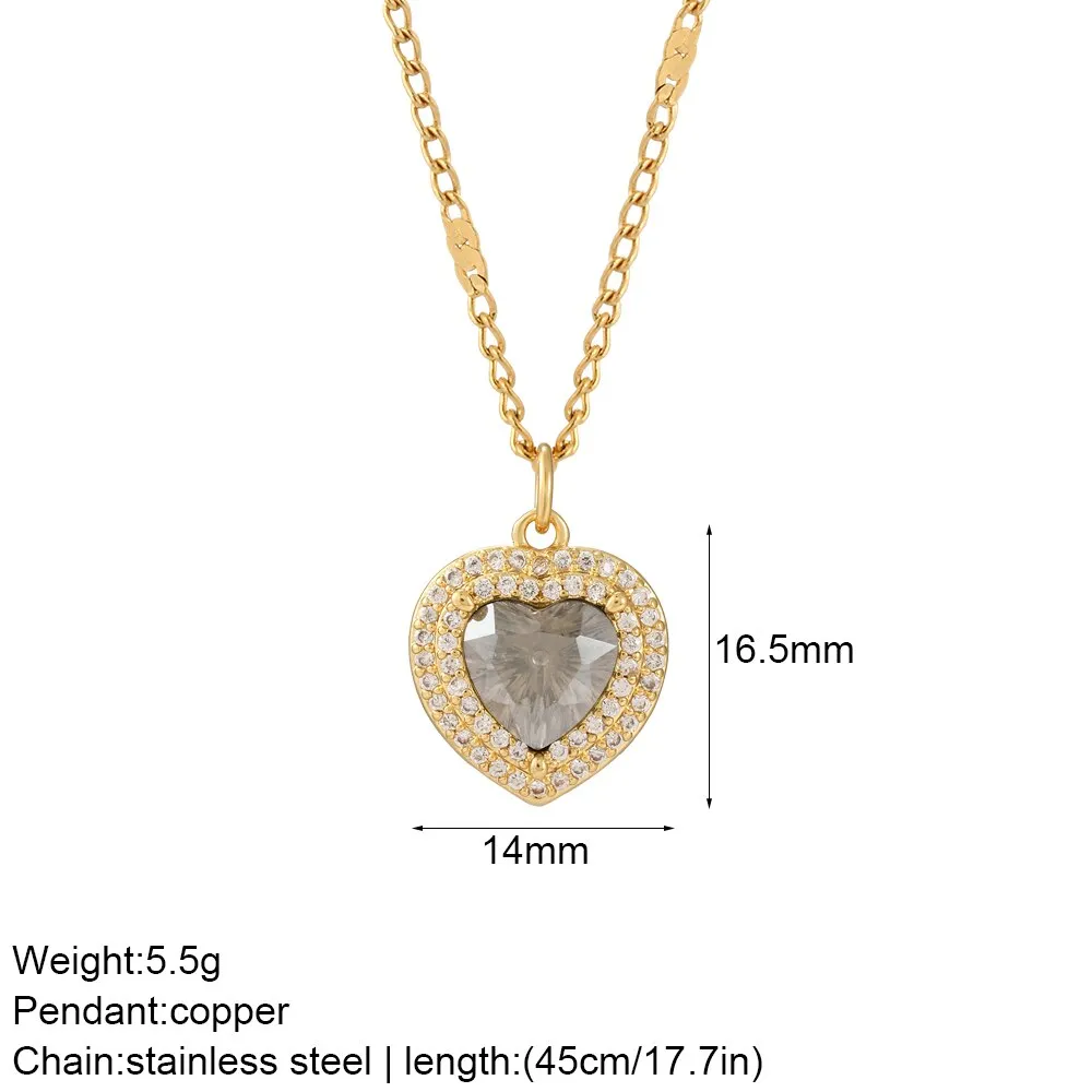 Luxury Heart Pendant Necklace for Women Romantic Woman's Chain Stainless Steel Choker Necklace Trendy big Zircon Opal Jewelry