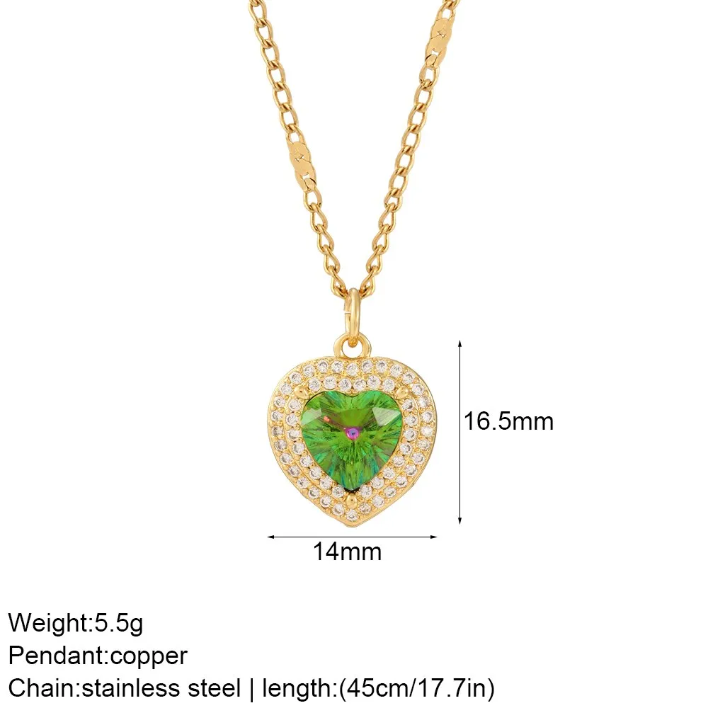 Luxury Heart Pendant Necklace for Women Romantic Woman's Chain Stainless Steel Choker Necklace Trendy big Zircon Opal Jewelry