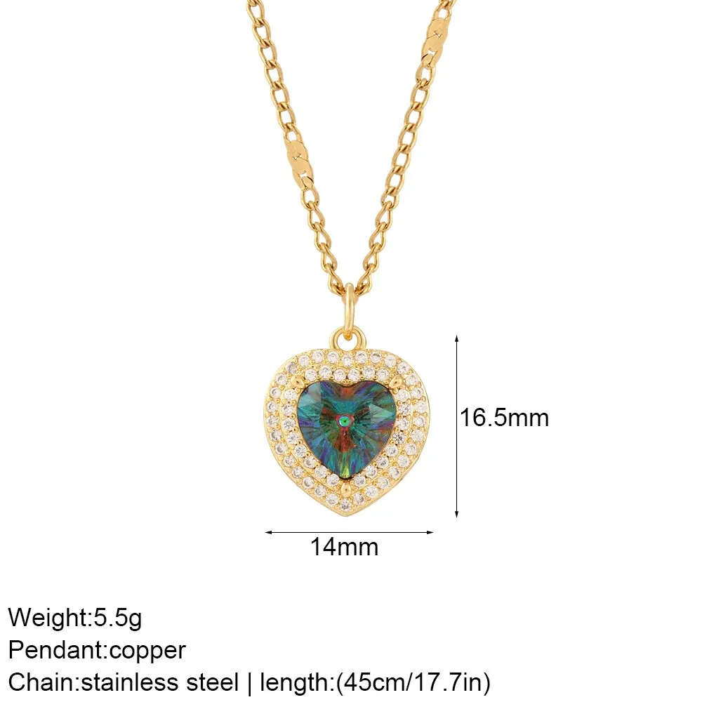 Luxury Heart Pendant Necklace for Women Romantic Woman's Chain Stainless Steel Choker Necklace Trendy big Zircon Opal Jewelry