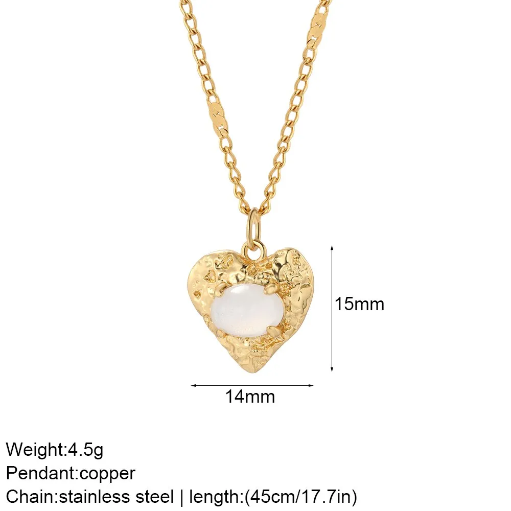 Luxury Heart Pendant Necklace for Women Romantic Woman's Chain Stainless Steel Choker Necklace Trendy big Zircon Opal Jewelry