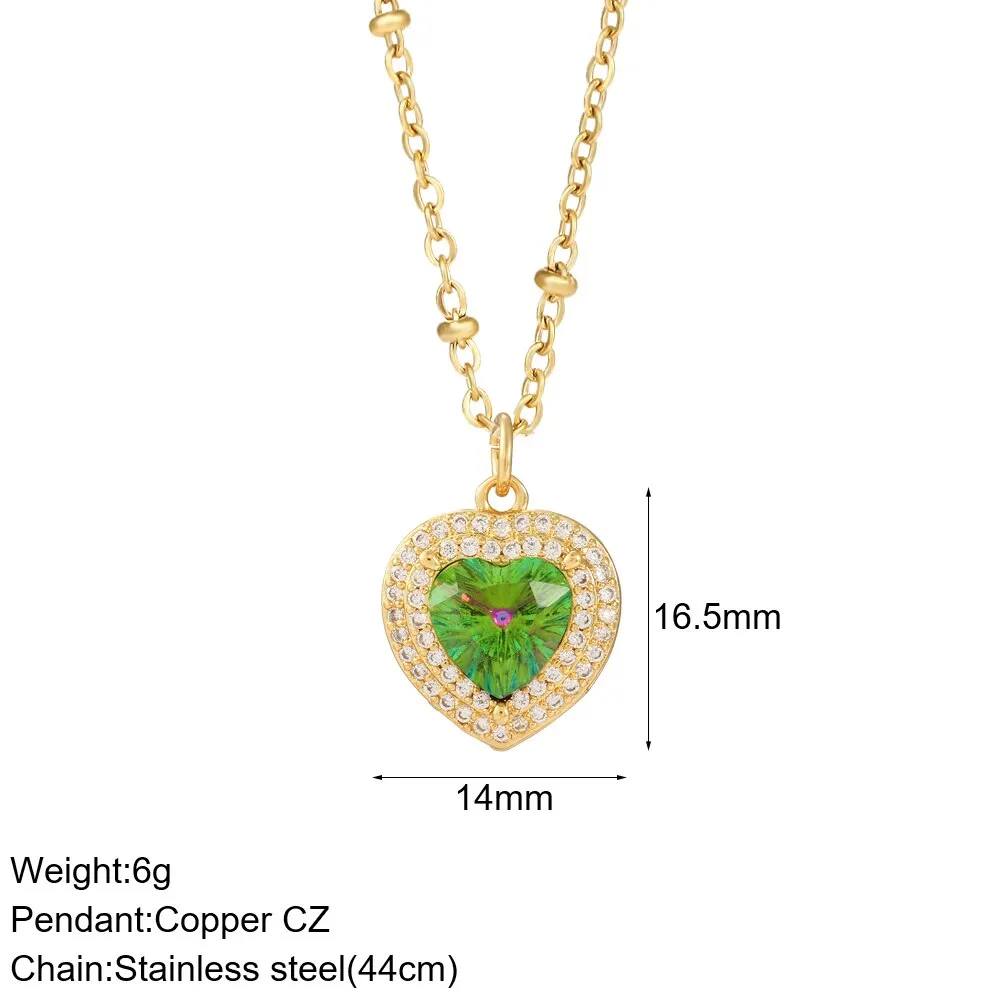 Luxury Heart Pendant Necklace for Women Romantic Woman's Chain Stainless Steel Choker Necklace Trendy big Zircon Opal Jewelry