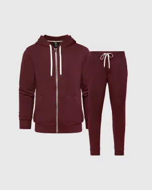 Mahogany Fleece Zip Hoodie and Jogger Set