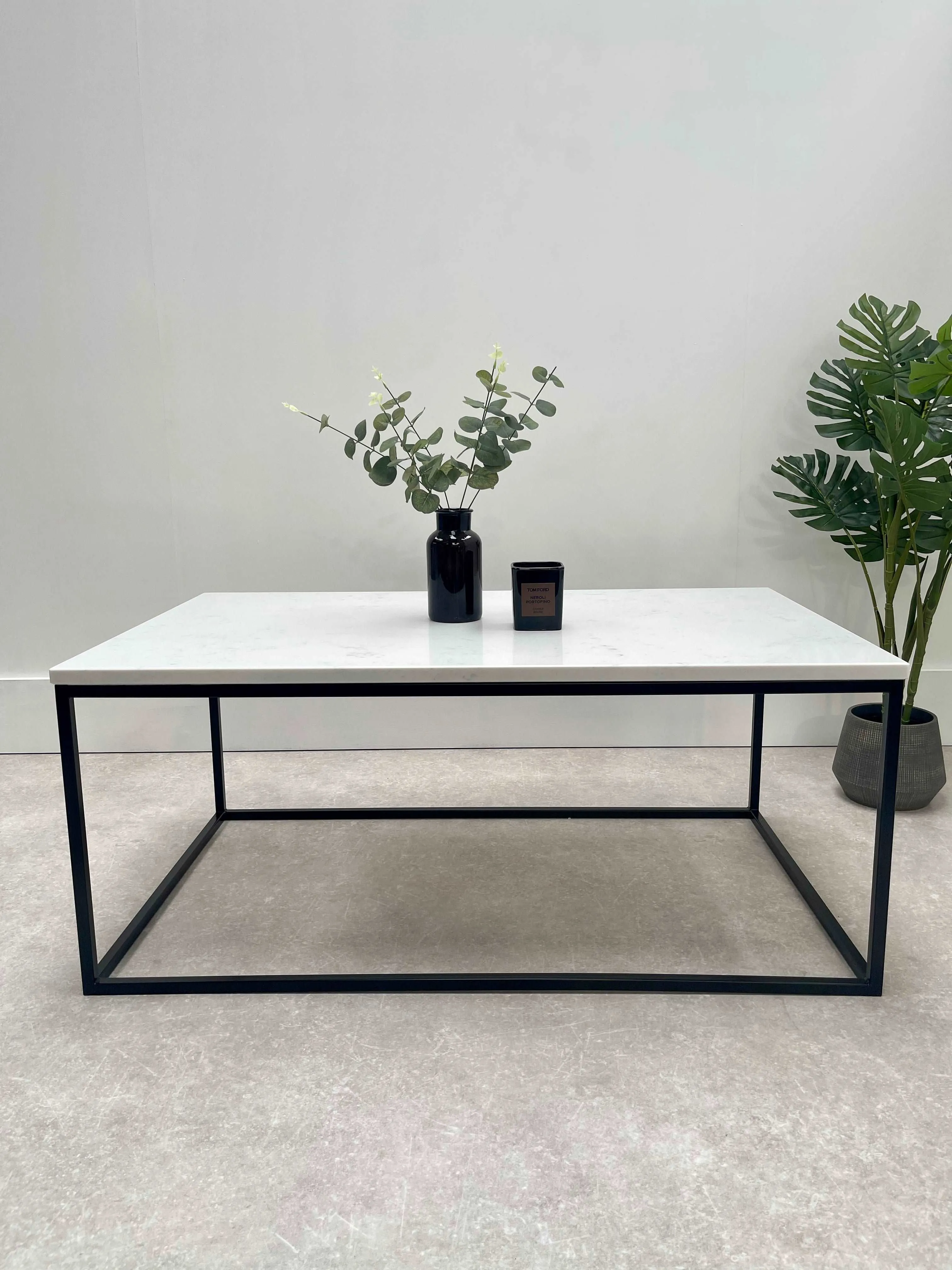 Marble Coffee Table Matte Black Frame