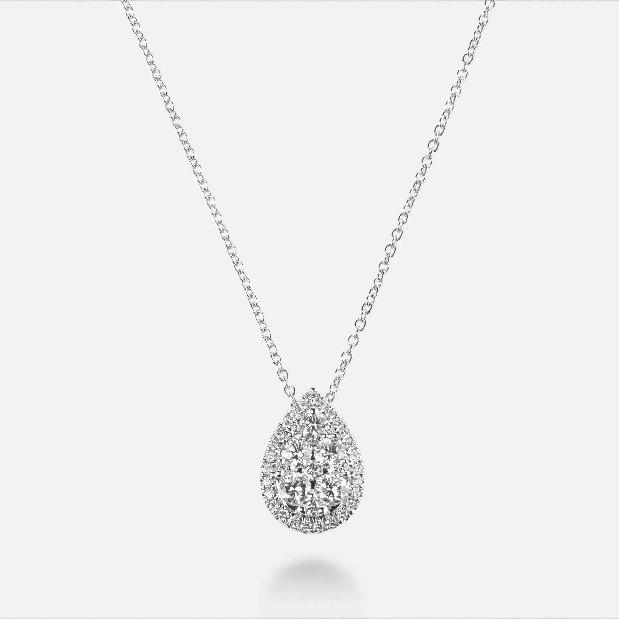 'Marilyn' Pear Shaped Halo Diamond Necklace, 1.40 CT