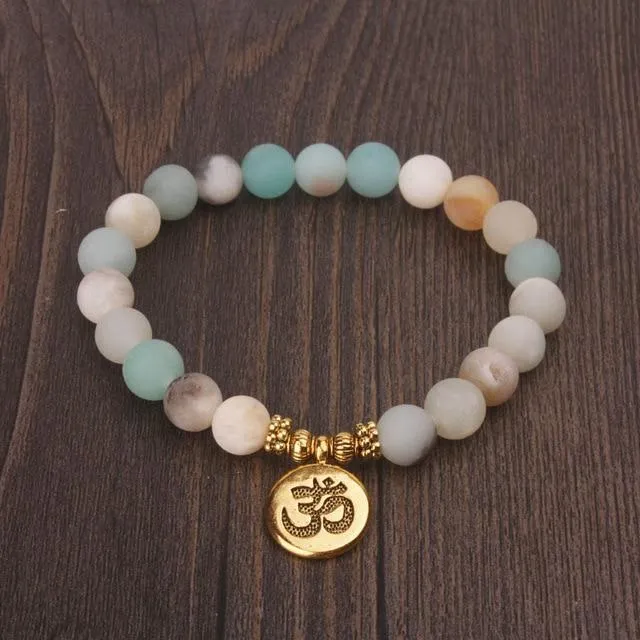 Matte Frosted Amazonite Buddha Beaded Bracelet Bangle Bracelet