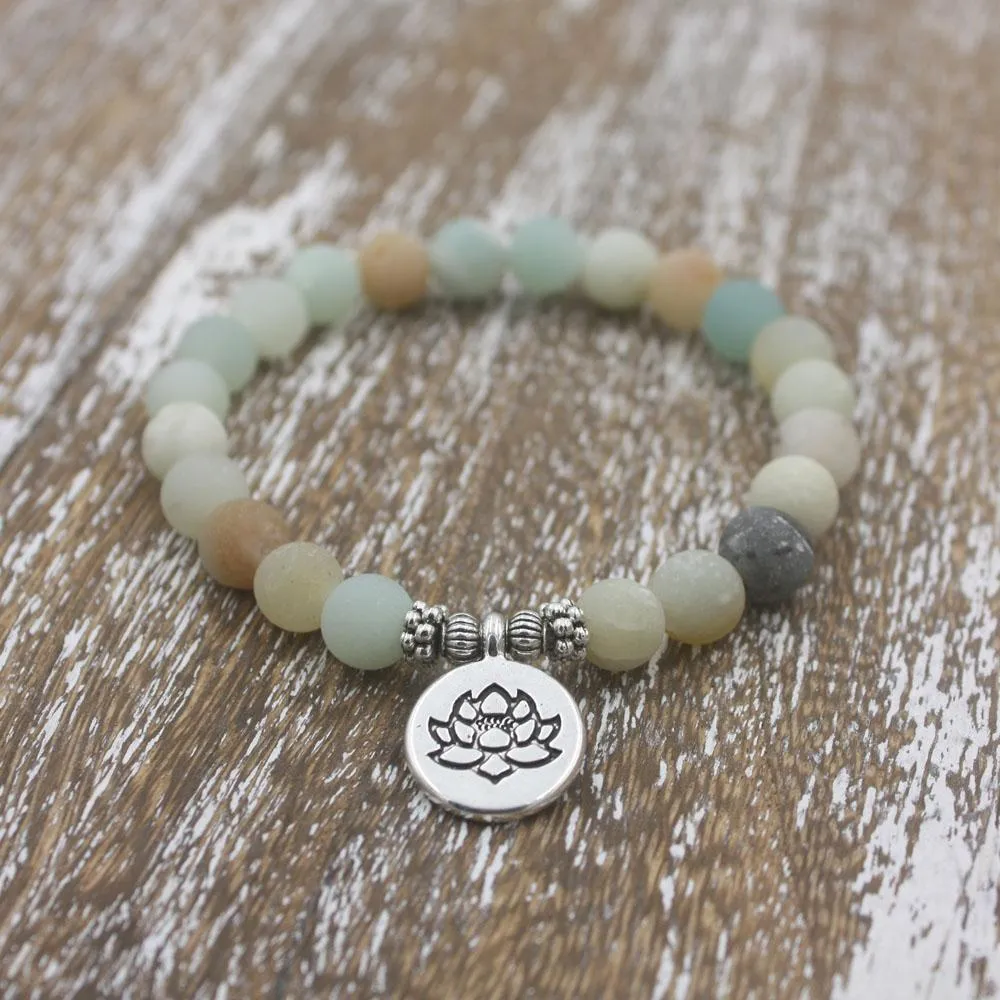 Matte Frosted Amazonite Buddha Beaded Bracelet Bangle Bracelet