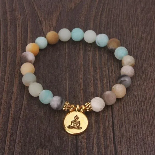 Matte Frosted Amazonite Buddha Beaded Bracelet Bangle Bracelet