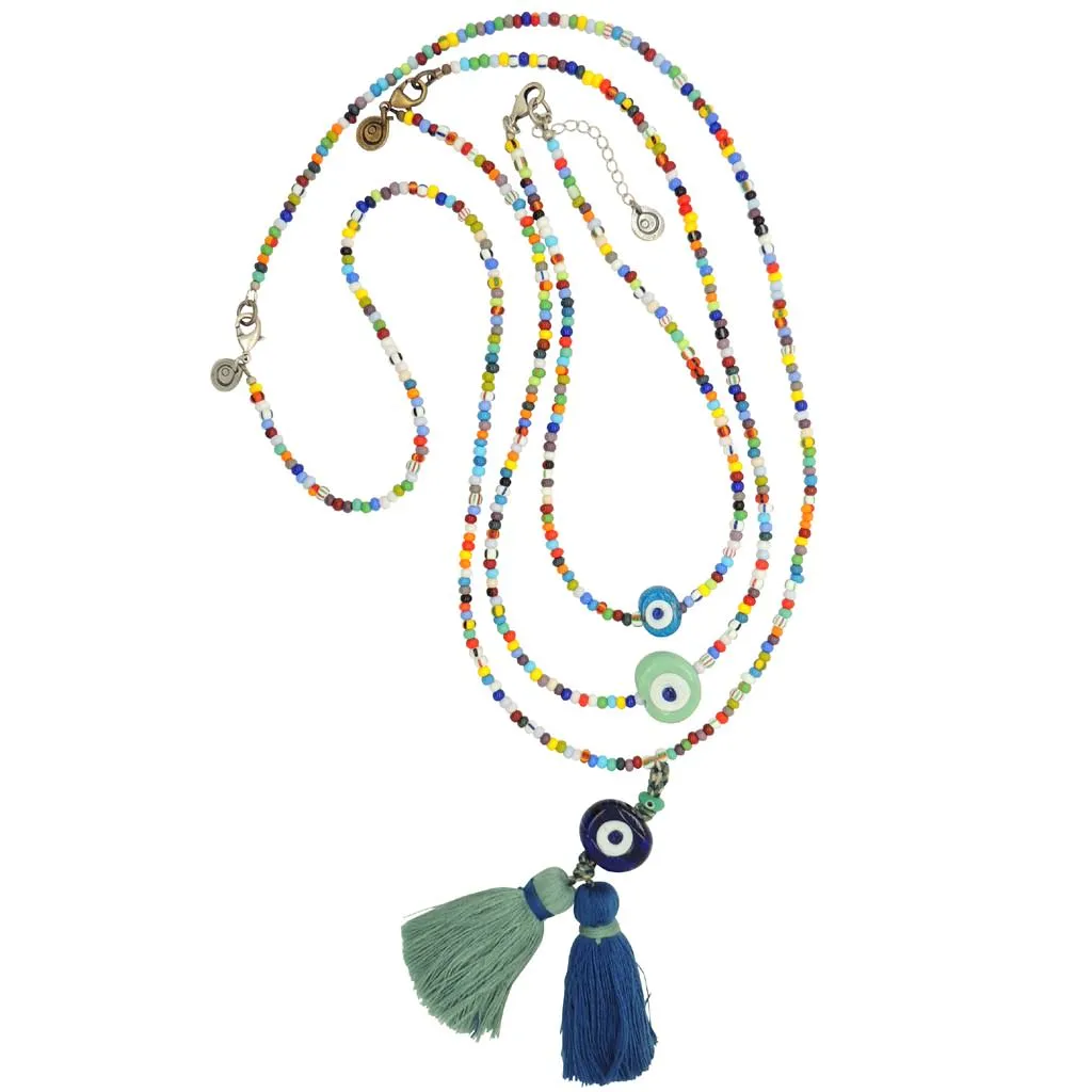 Multicolour Evil Eye Nugget Charm Balagan Glass Bead Choker