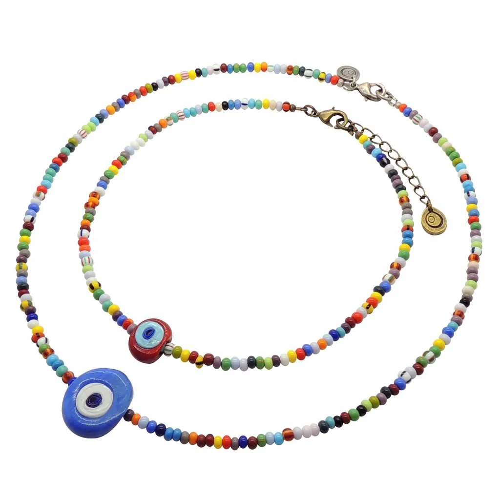 Multicolour Evil Eye Nugget Charm Balagan Glass Bead Choker