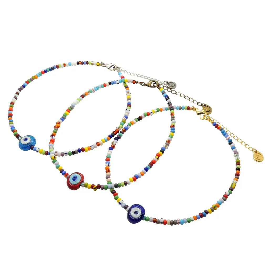 Multicolour Evil Eye Nugget Charm Balagan Glass Bead Choker