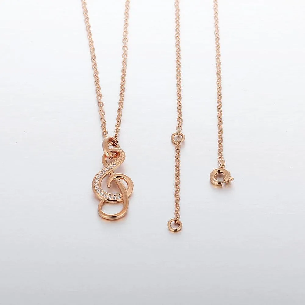 Music Note Cubic Zirconia Pendant Necklace, Copper, Rose Gold Color Jewelry For Women