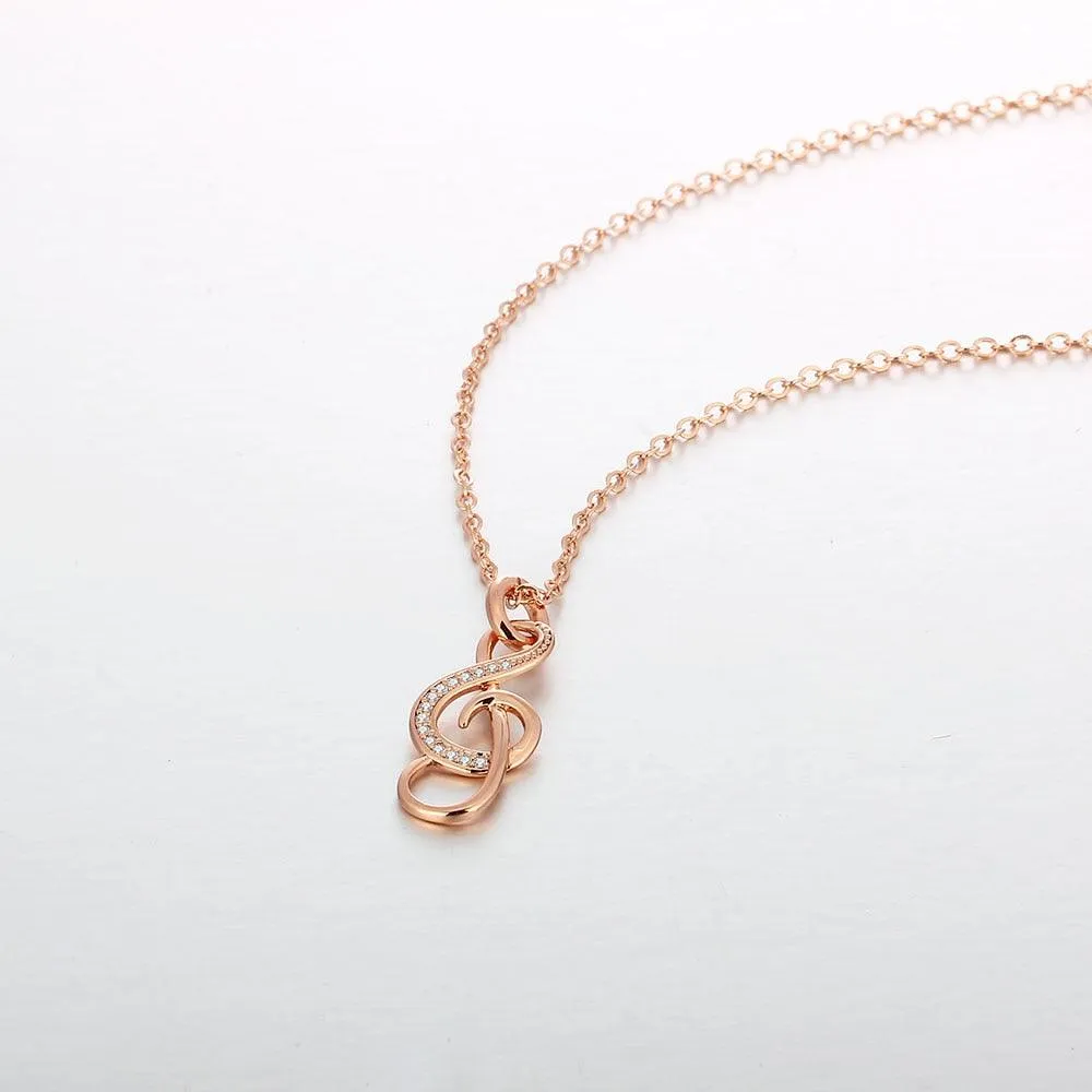 Music Note Cubic Zirconia Pendant Necklace, Copper, Rose Gold Color Jewelry For Women