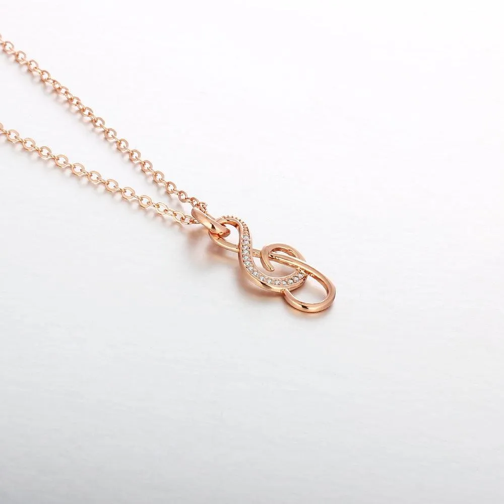 Music Note Cubic Zirconia Pendant Necklace, Copper, Rose Gold Color Jewelry For Women