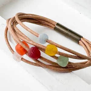 Natural Leather and Colorful Recycle Glass Beads