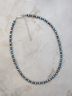 Navajo Pearls & Blue Turquoise 6mm Necklace Sterling Silver