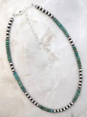 Navajo Pearls & Green Turquoise 6mm Necklace Sterling Silver