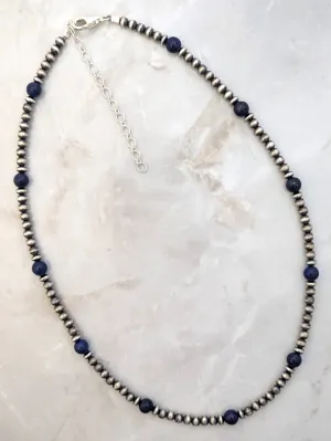 Navajo Pearls & Lapis Ball Necklace Sterling Silver