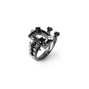 New Alphabet D Ring [Black/White gems]