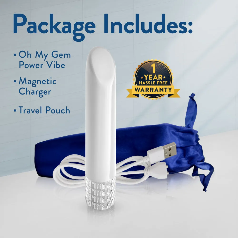 Oh My Gem | Bold 5 Inch Pocket-Sized Power Vibrator With Tapered Tip & Diamond Gem Base – In White