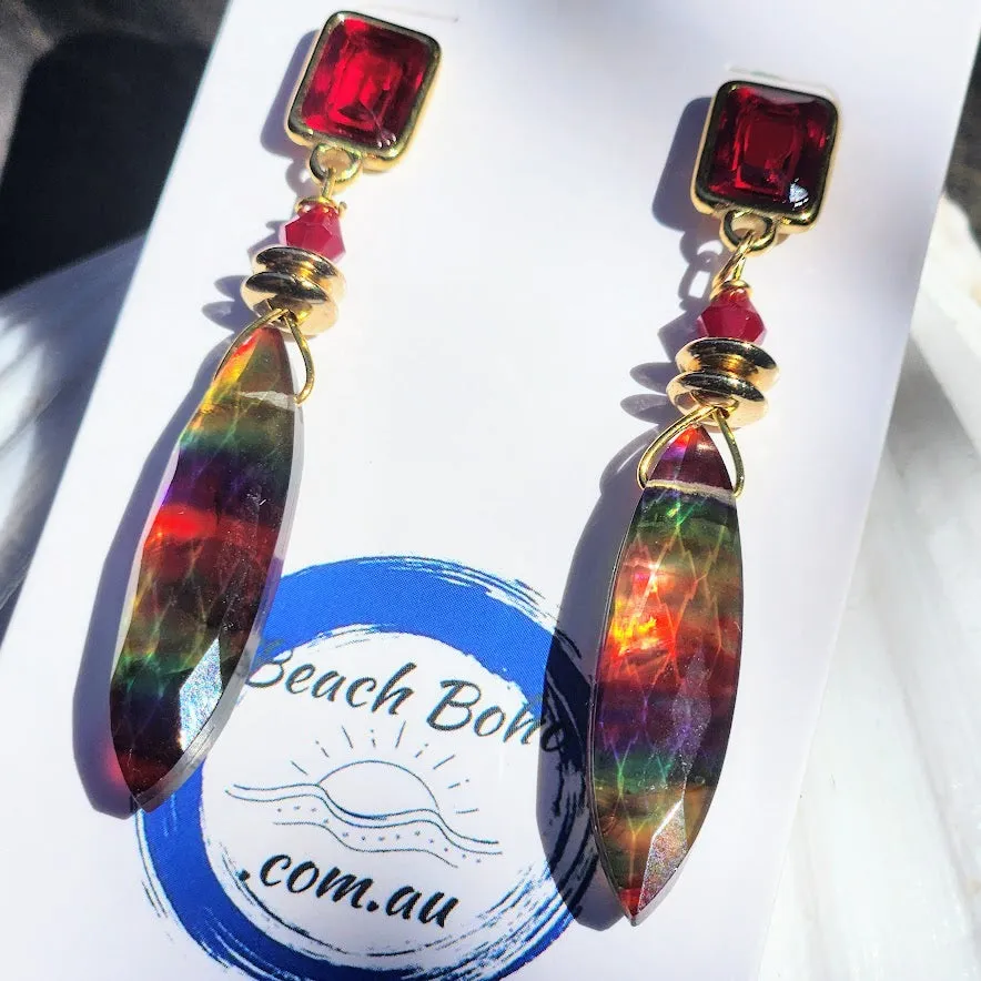 RUBY RARE GEMS  - AMMOLITE GOLD HOOK EARRINGS