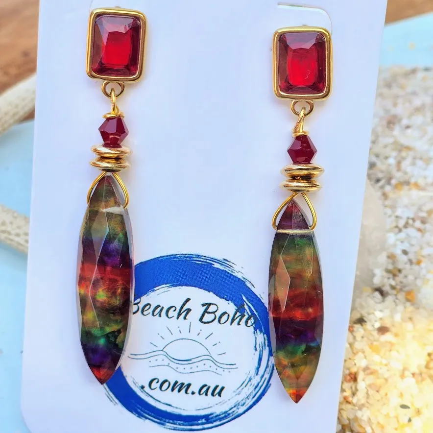 RUBY RARE GEMS  - AMMOLITE GOLD HOOK EARRINGS