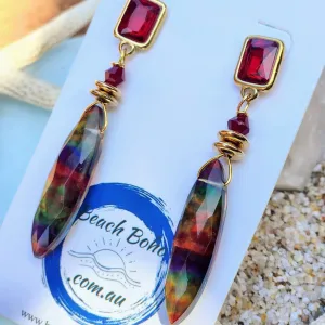 RUBY RARE GEMS  - AMMOLITE GOLD HOOK EARRINGS