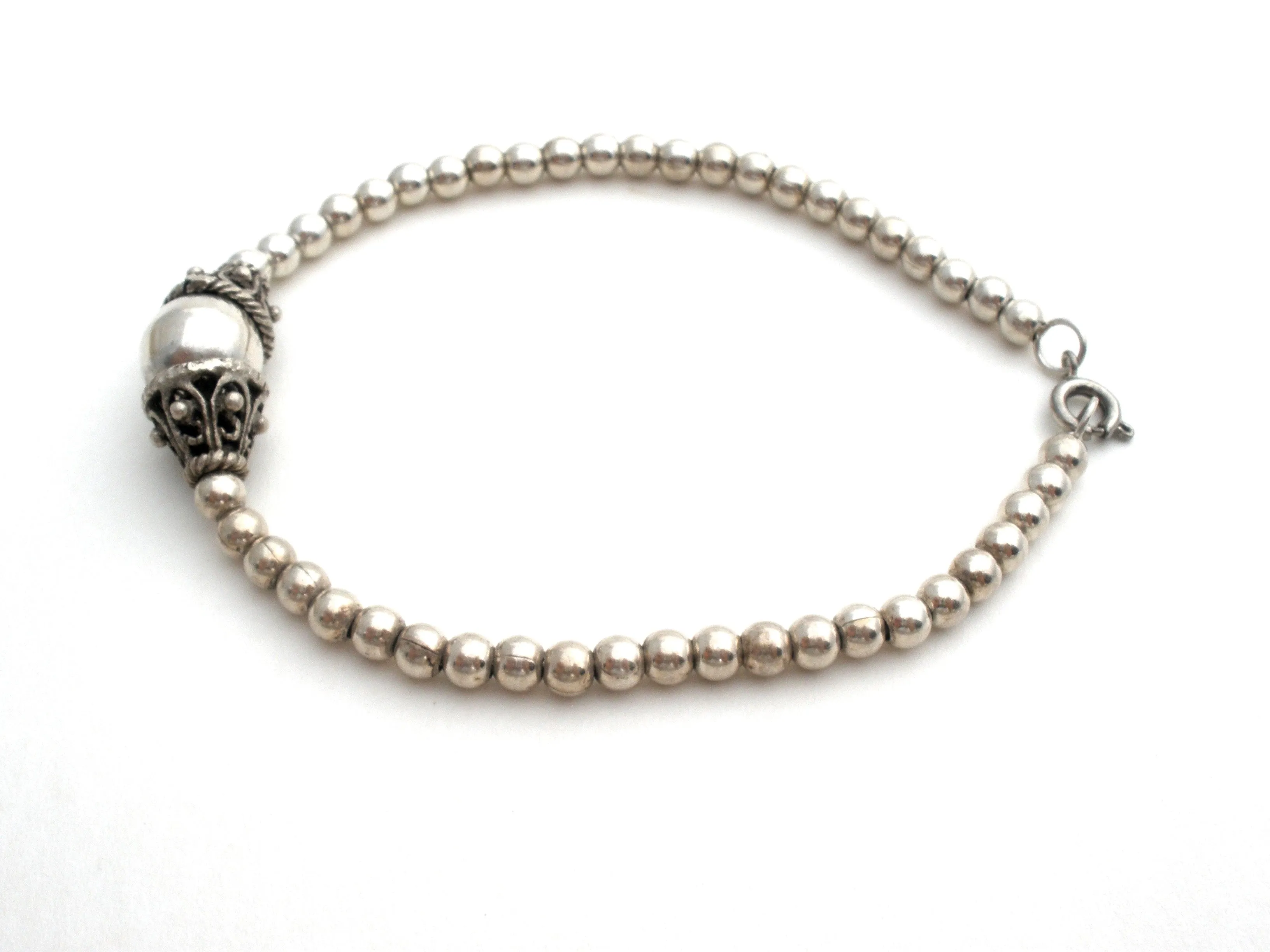 Sterling Silver Bead Bracelet 7.5" Vintage