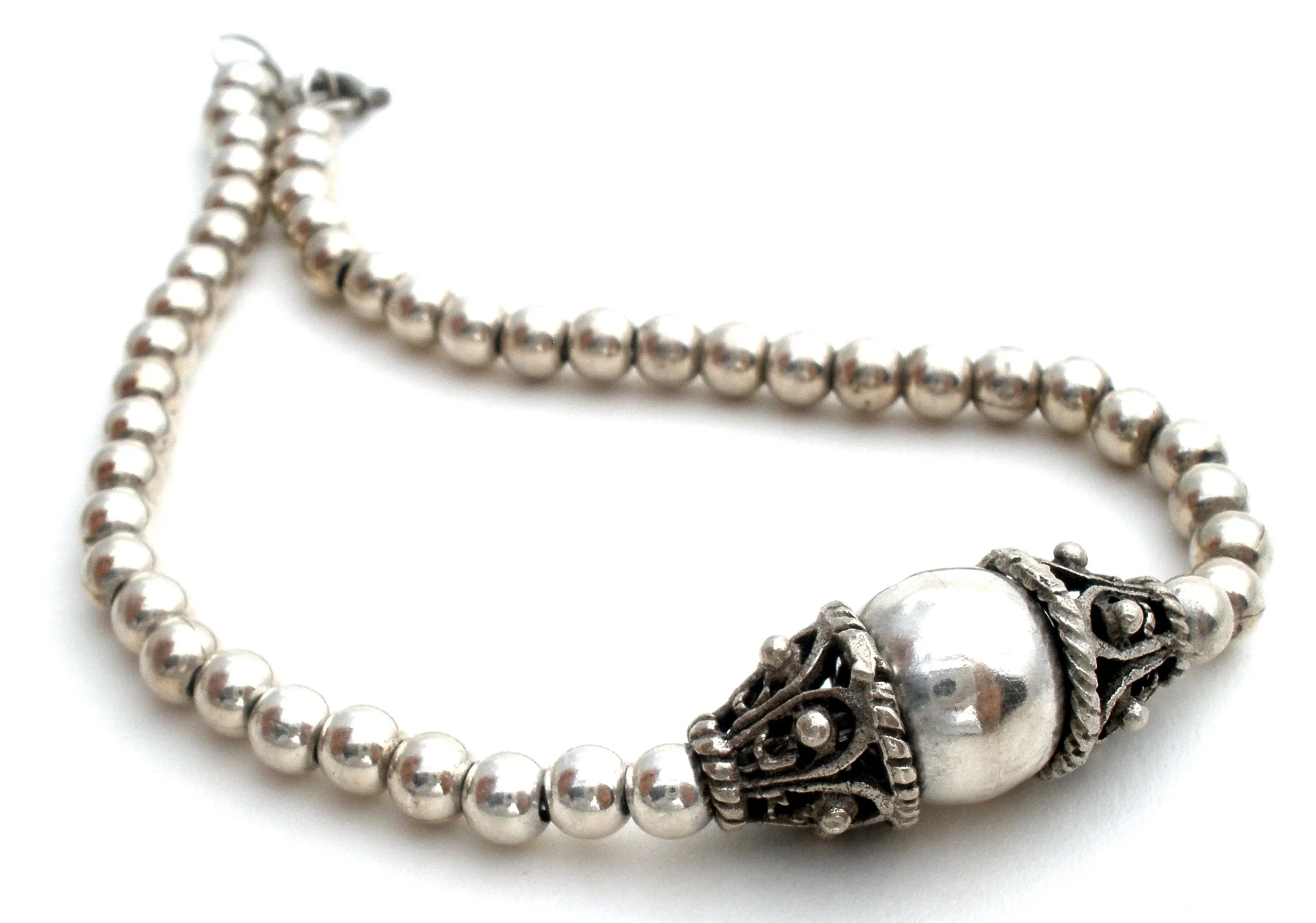 Sterling Silver Bead Bracelet 7.5" Vintage