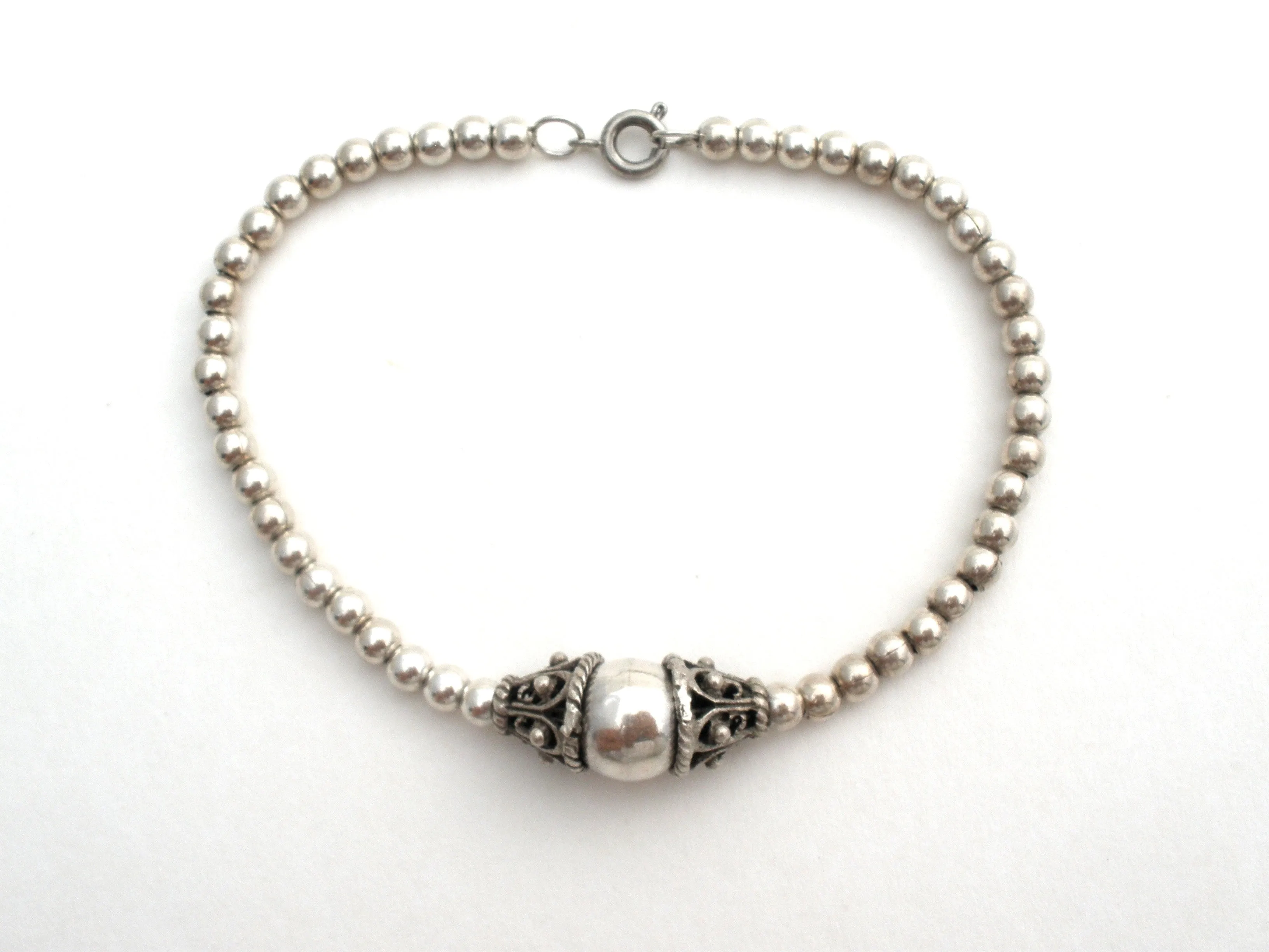 Sterling Silver Bead Bracelet 7.5" Vintage