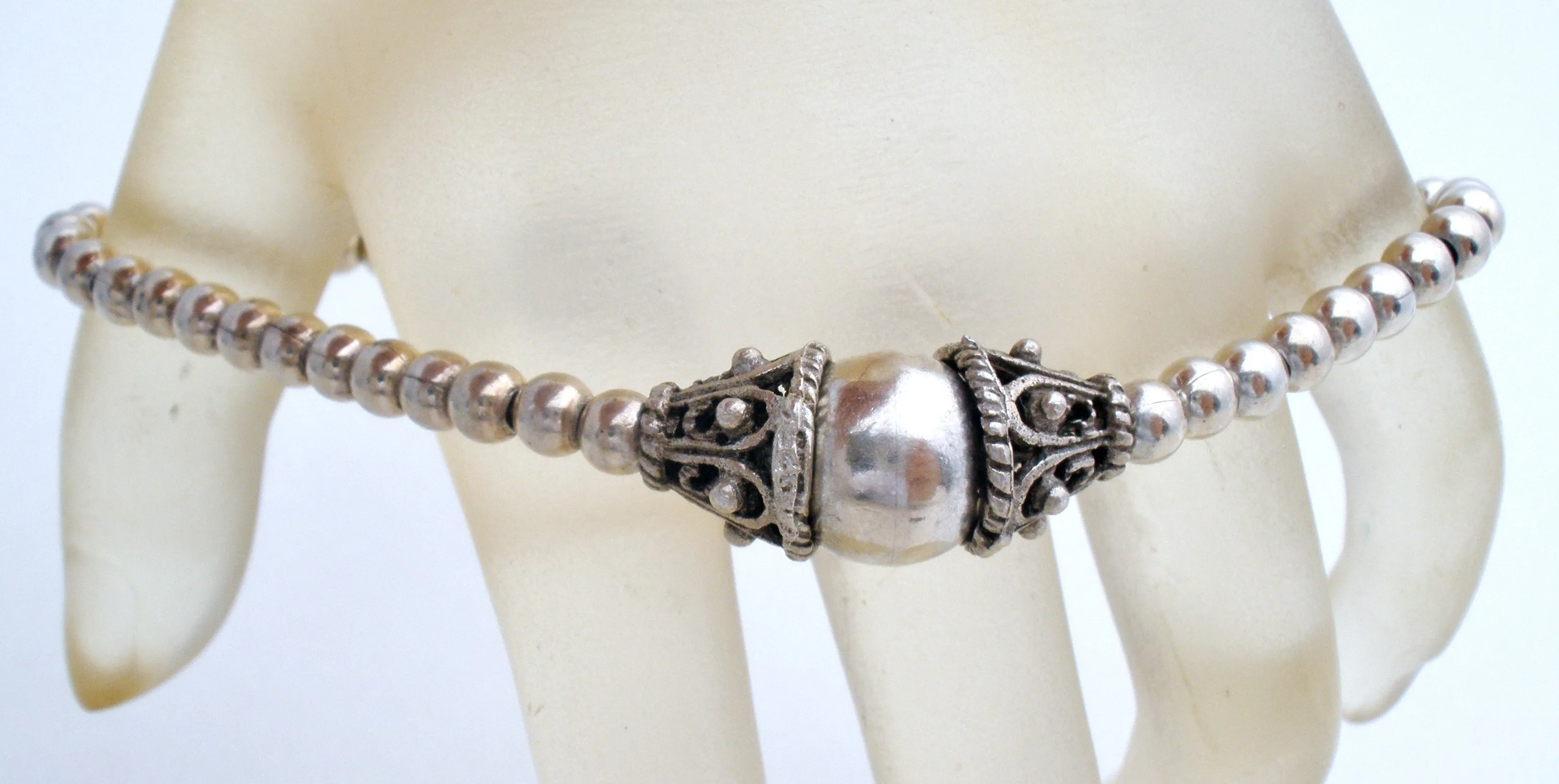 Sterling Silver Bead Bracelet 7.5" Vintage