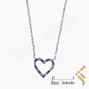 Sterling Silver Purple White Heart Necklace