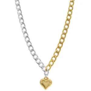 Tarnish Resistant Mixed Metal Heart Chain Toggle Necklace