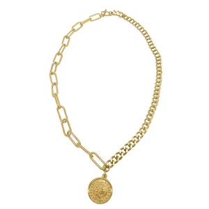 Tarnish Resistant Rhodium Plated Coin Mixed Chain Necklace