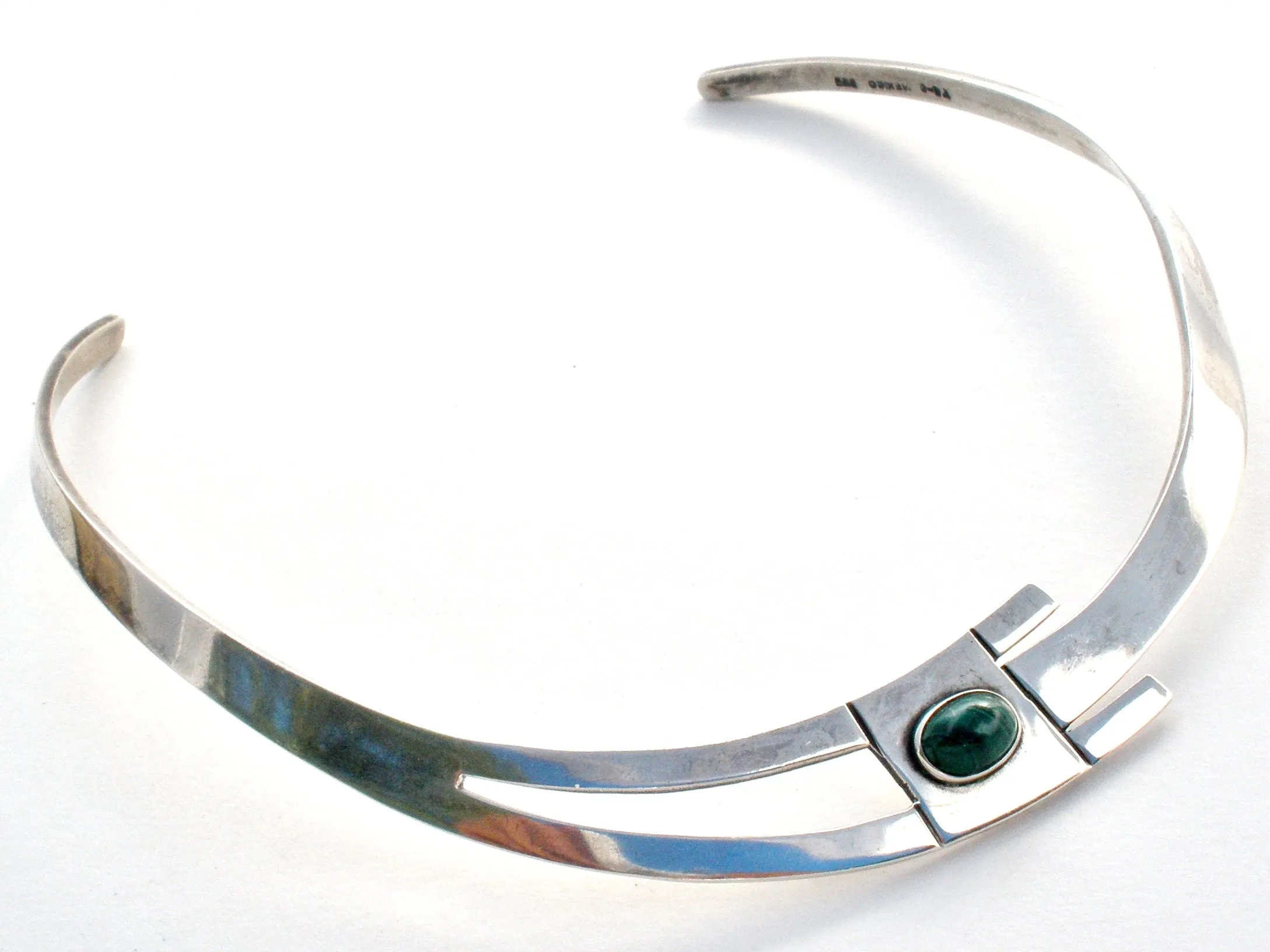 Taxco Sterling Silver Malachite Collar Necklace