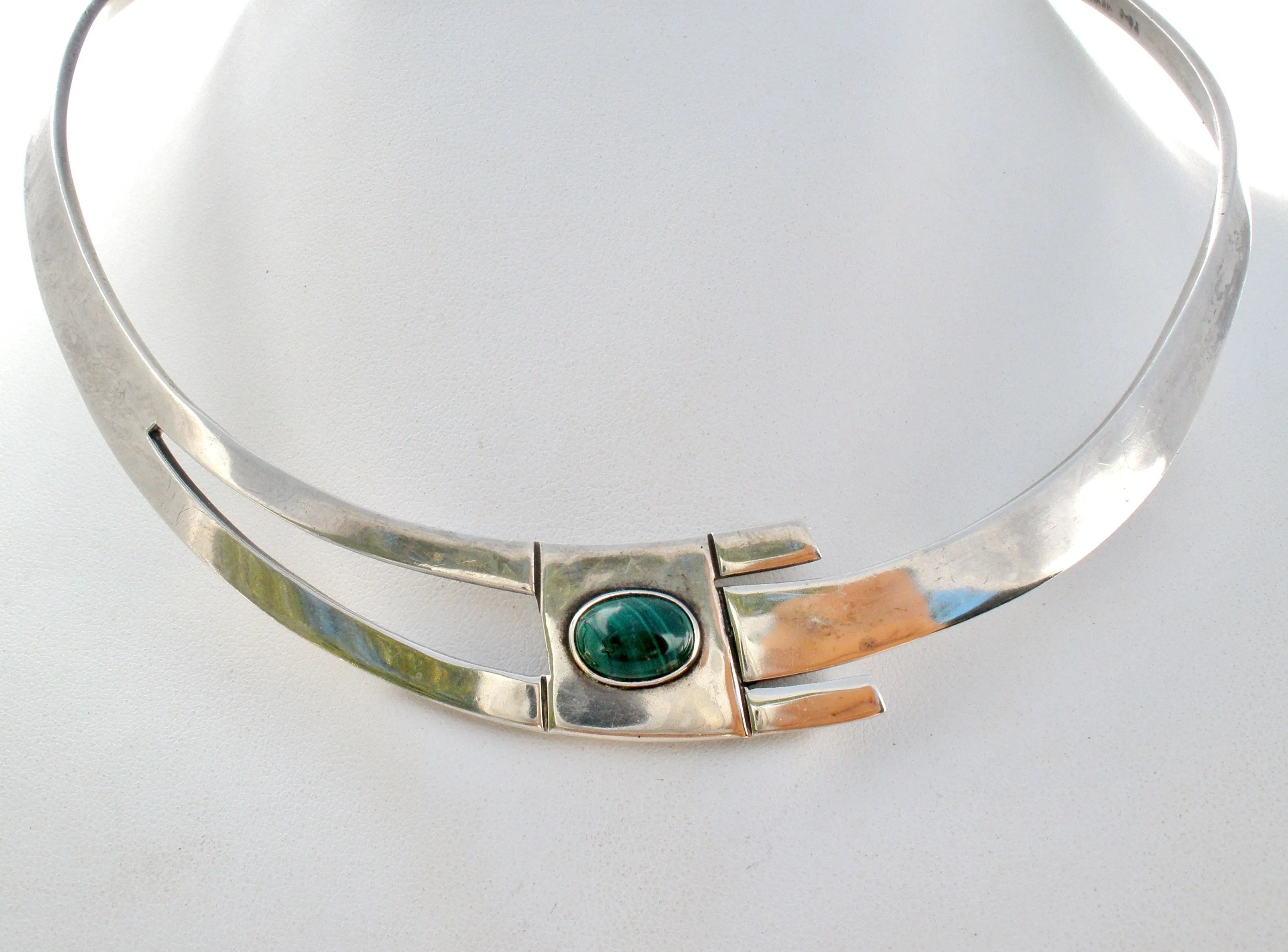 Taxco Sterling Silver Malachite Collar Necklace