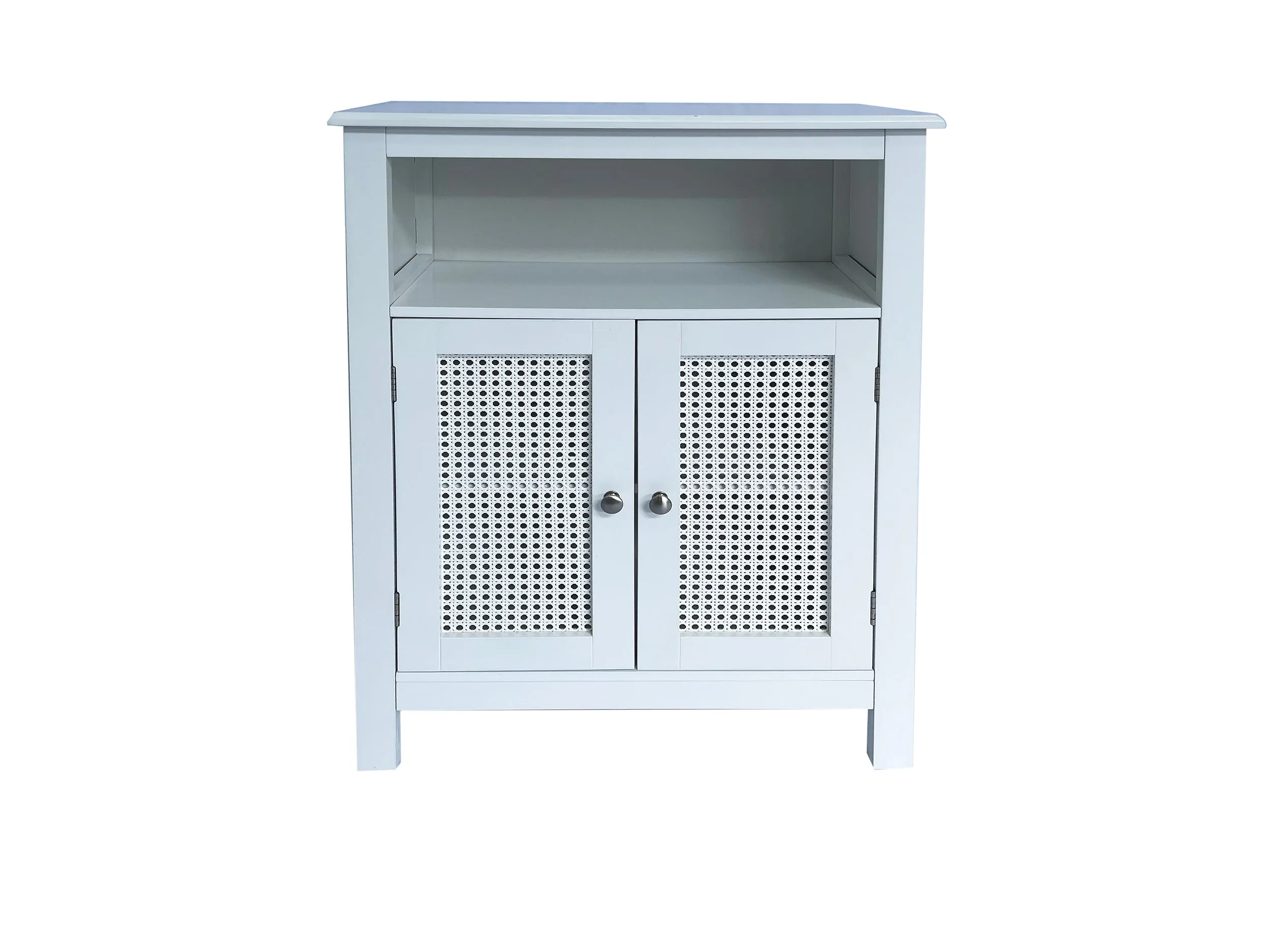 Vera Faux Rattan 2-Door Storage Cabinet,White